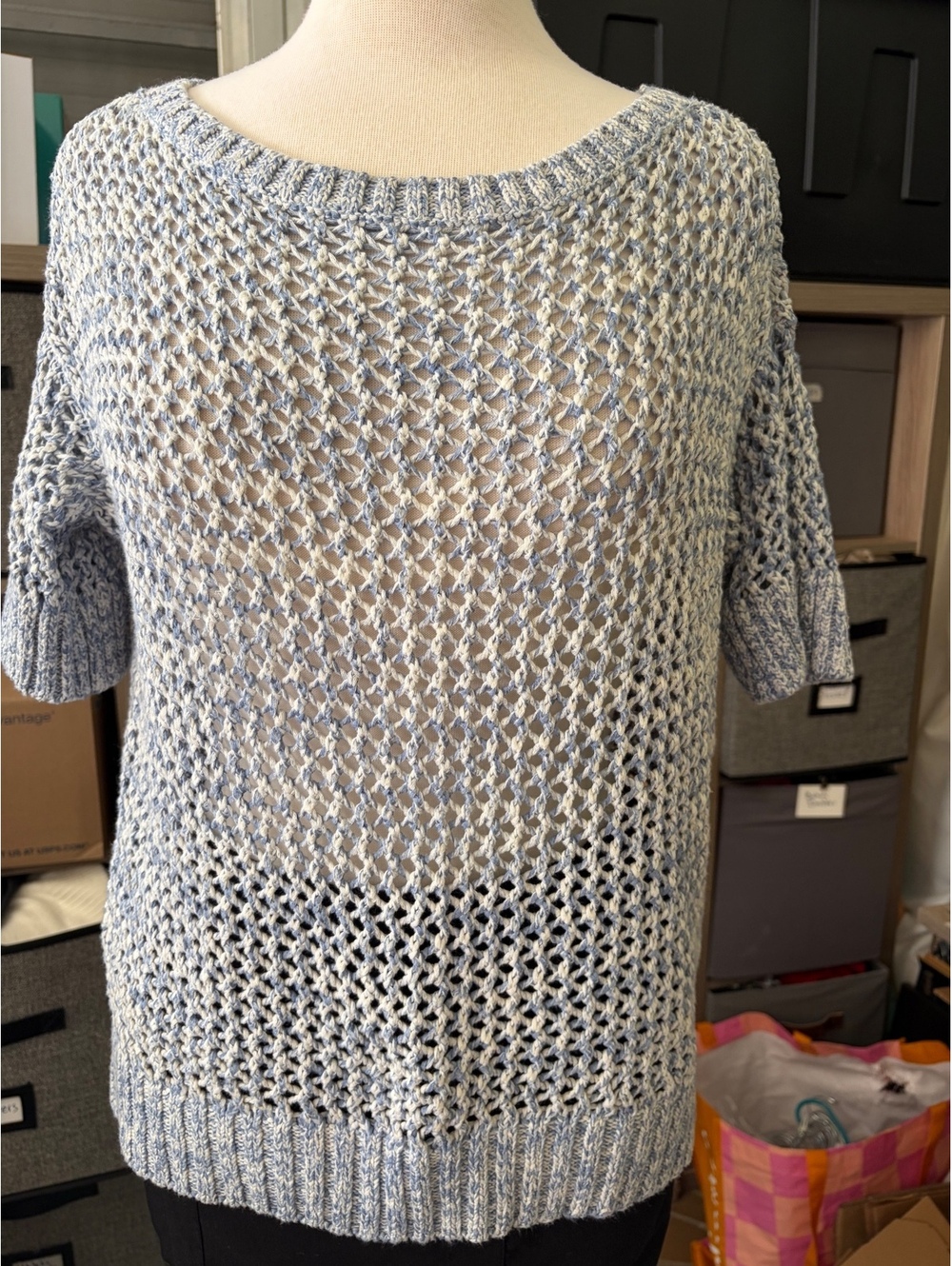 LOFT Petite Small Blue and White Knit Shrug Sweater